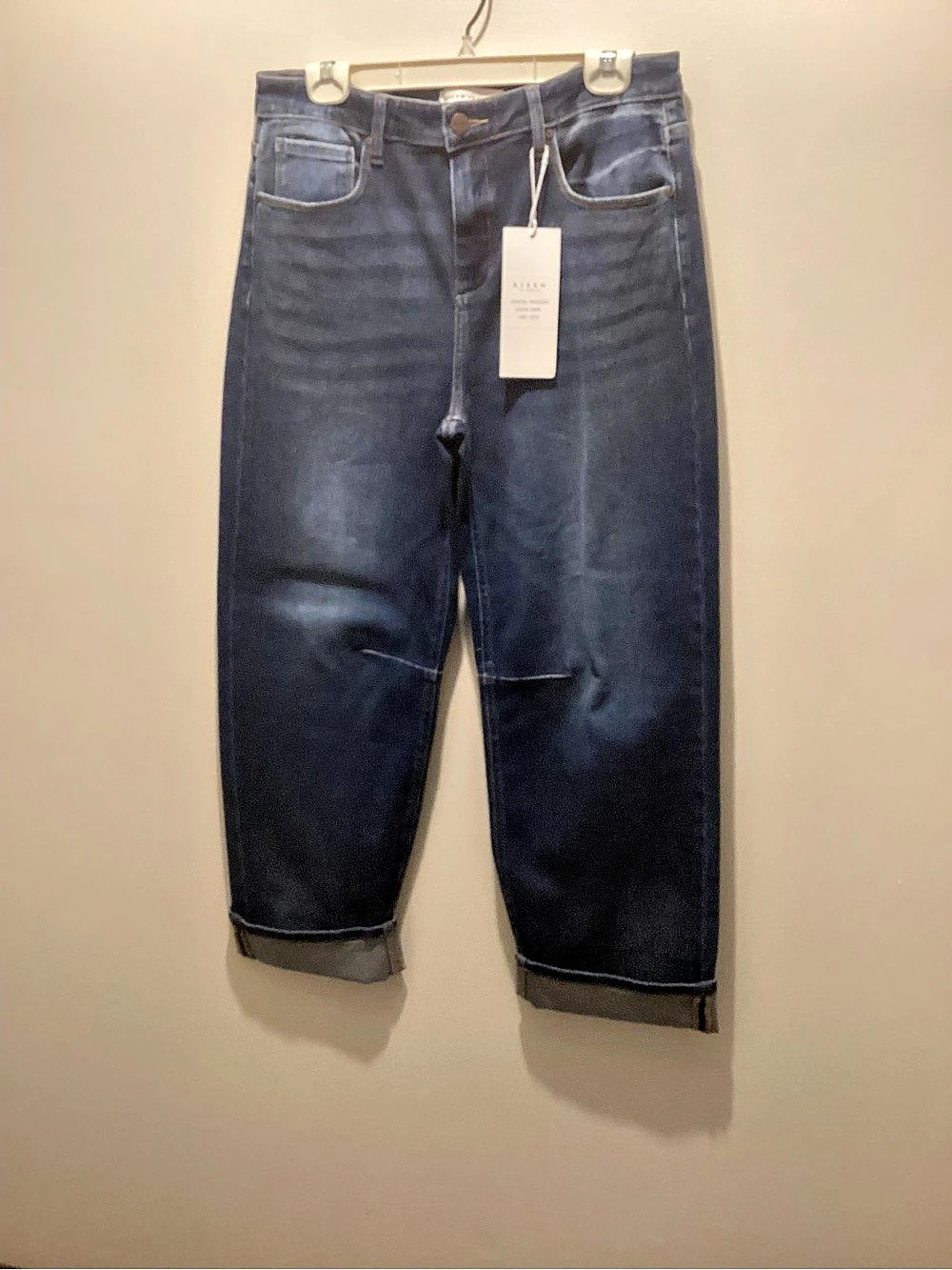 Risen Women's Wide Leg Cuffed Hem Jeans in Blue Waist 13/31 NWT